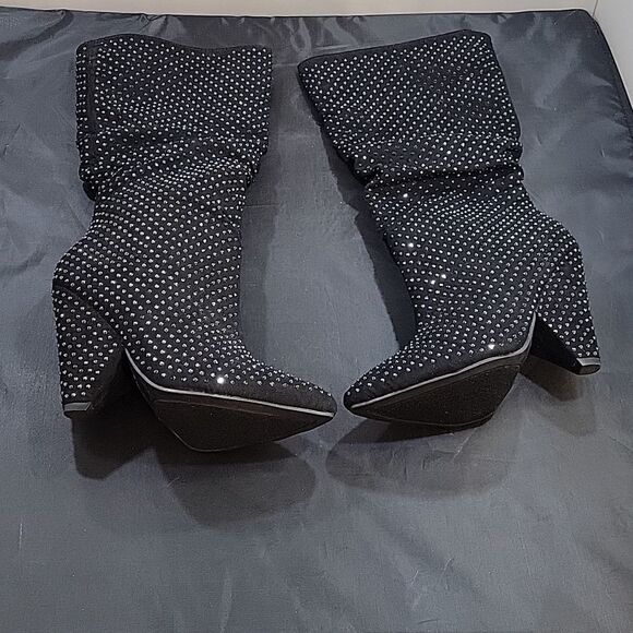 BAMBOO WOMEN'S RETRO RHINESTONE GLITTER BOOT ON CONE TAPERED HEEL G1 - Picture 14 of 16